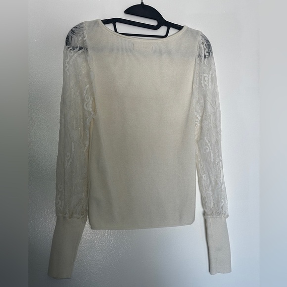 Anthropologie Ivory Lace Sleeve Sweater - Picture 7 of 11